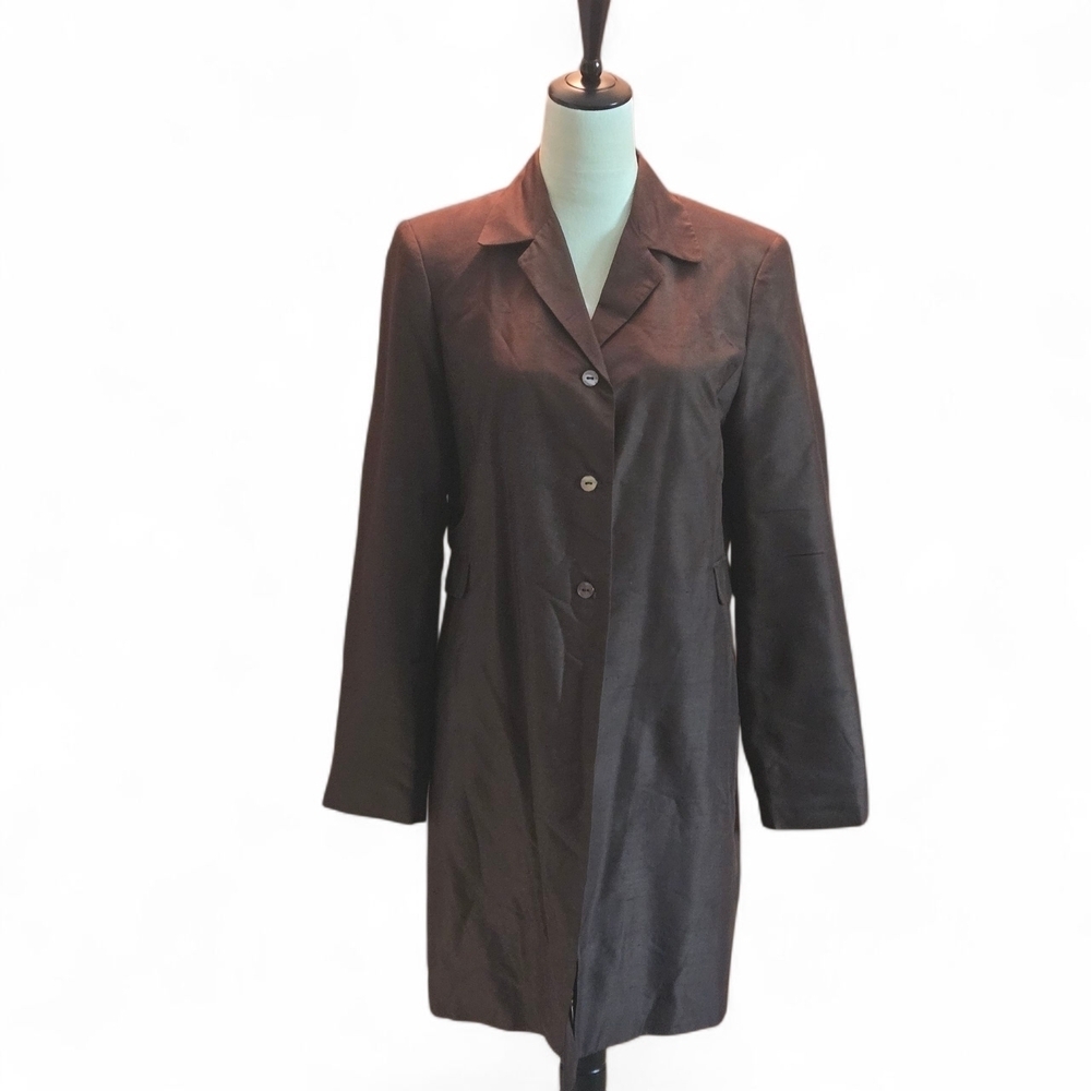 Y2K Silkland 100% Pure Silk Brown Trenchcoat Overcoat Women's 8 Lined 2 Pockets